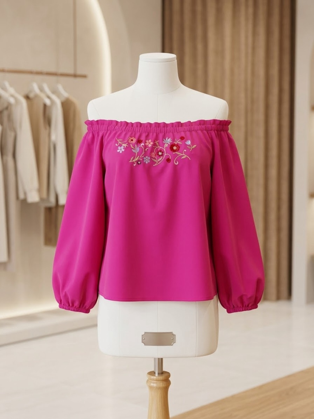 Candie's Hot Pink Off-Shoulder Embroidered Peasant Top